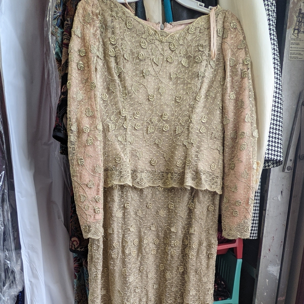 Modest Gold Lace Evening Dress